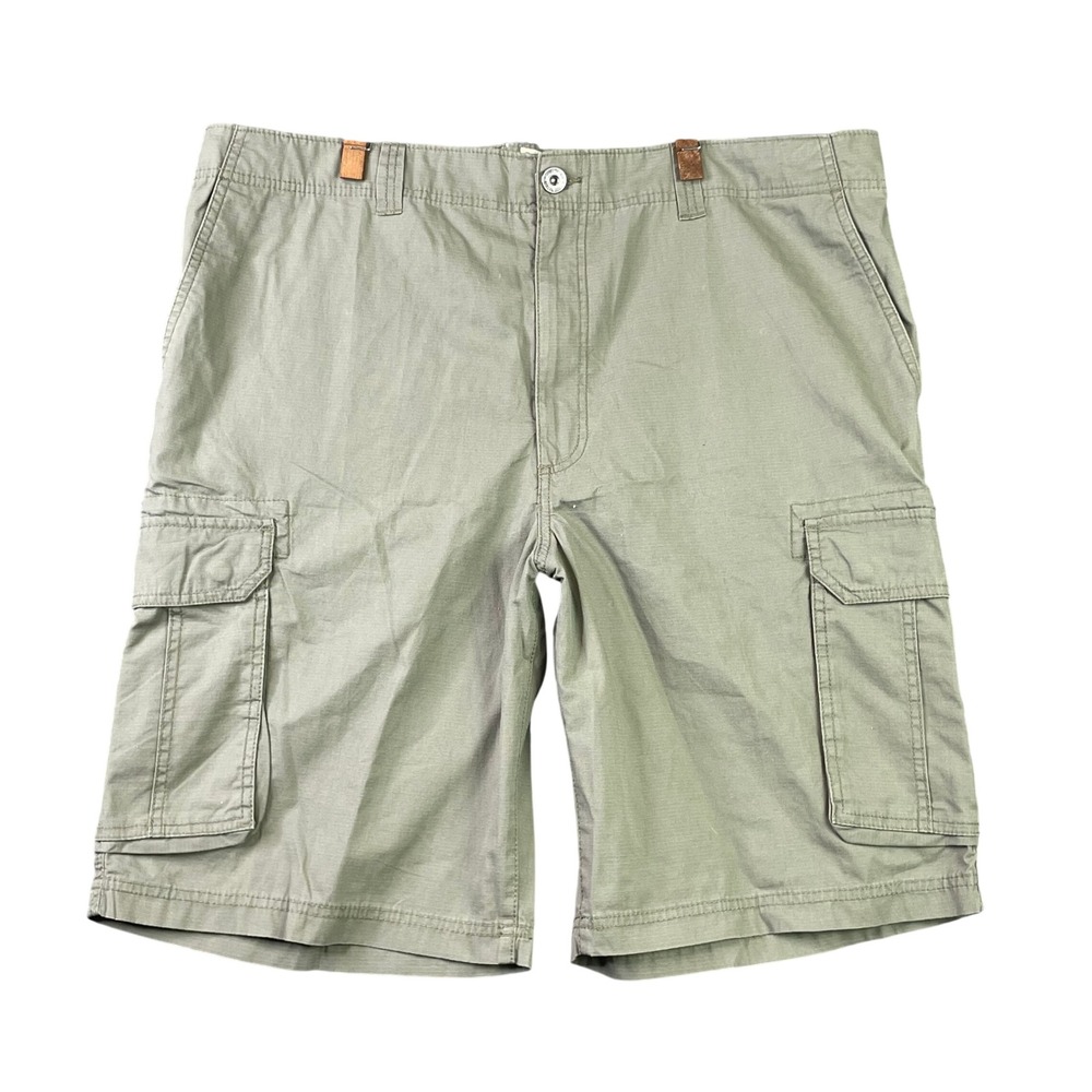 True Nation Cargo Shorts Mens 42 Green Olive Ripstop Cotton Utility Pockets 90's